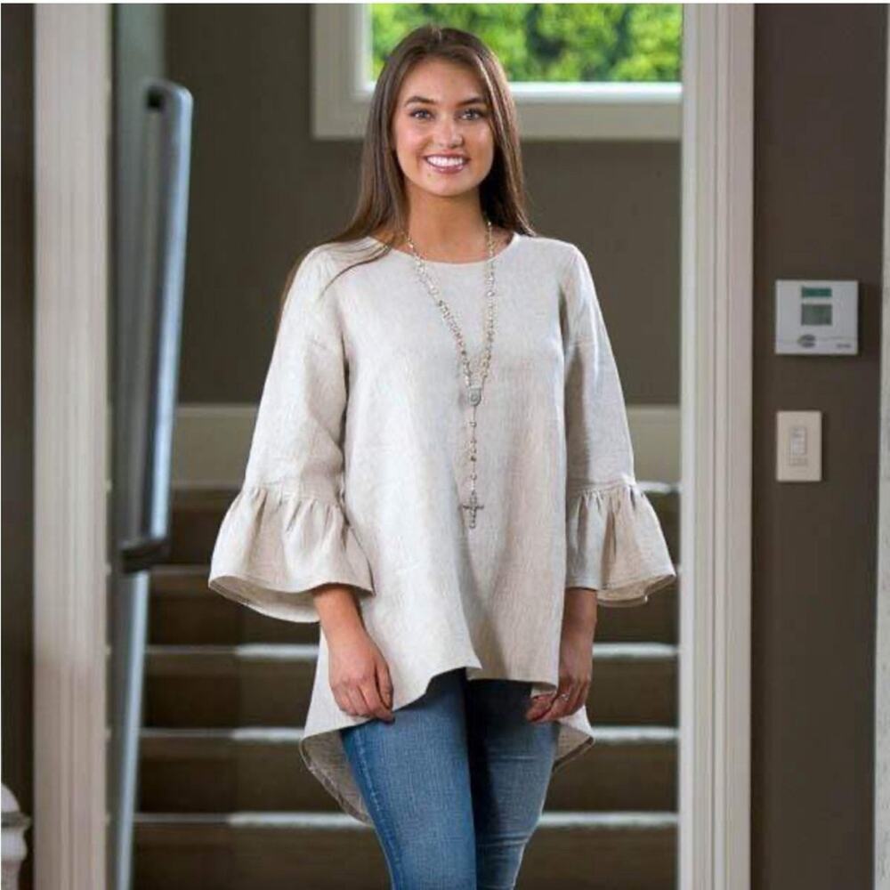 Crown linen designs Bella 100% linen top high low hem oversized size s